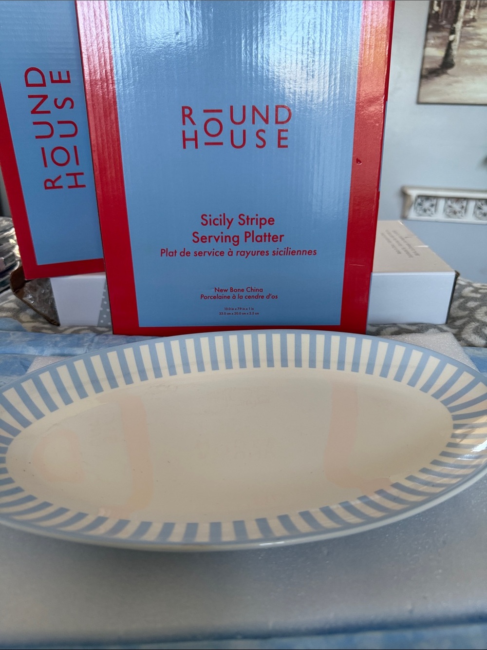 *NEW*Roundhouse Serving Platter-Sicily Stripe Blue & Cream